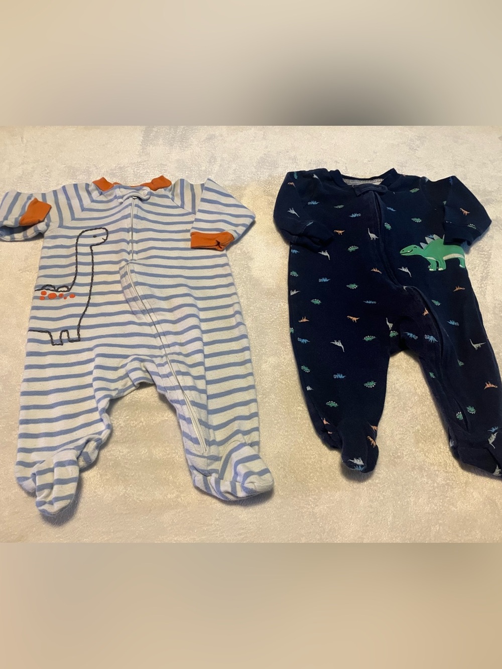 Carter's Light Blue & Navy Dino Striped Baby Footies